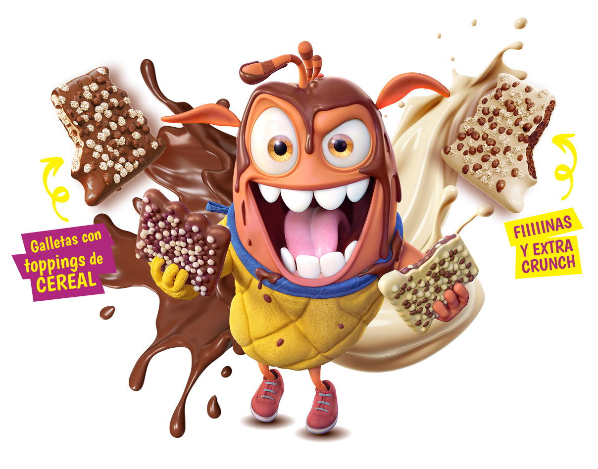 Fleky comiendo un montón de Choco Flakes Chocomuerdos