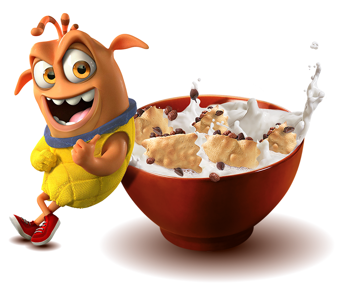 Fleky apoyado en un bowl de Choco Flakes